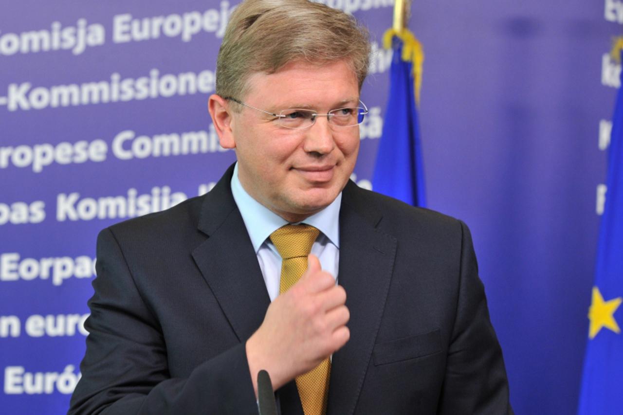 'EU commissioner for Enlargement and European Neighbourhood Policy Stefan Fule gives a press conference on May 26, 2011 at the EU Headquarters in Brussels, following the confirmation by Serbian author