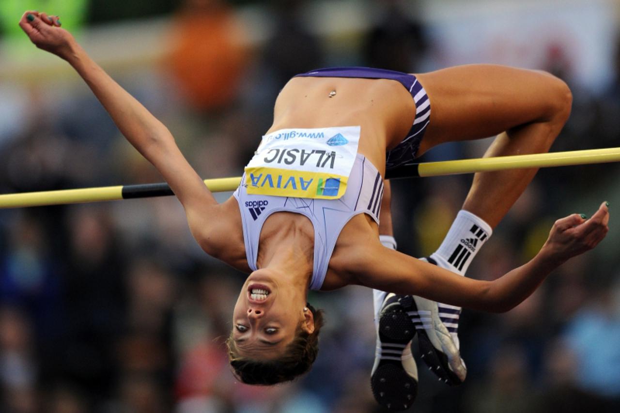 'Blanka Vlasic of Croatia competes during the Womens High Jump competition during the Samsung Diamond League meeting at Crystal Palace in London August 13, 2010. Vlasic won the compeition with a jump 
