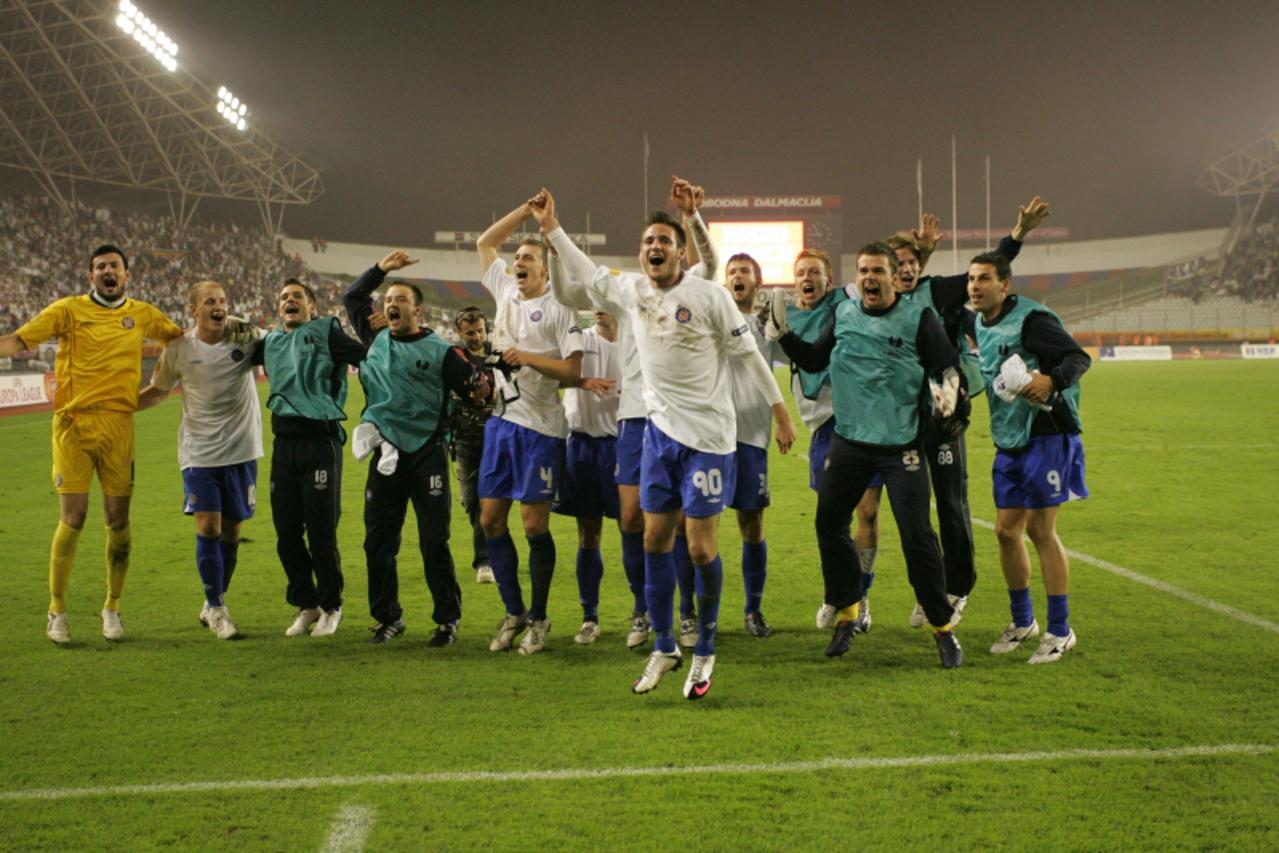 \'30.09.2010., Poljud, Split - Utakmica 2. kola Europske lige, Hajduk - Anderlecht. Veselje igraca Hajduka. Photo: Ivo Cagalj/PIXSELL\'