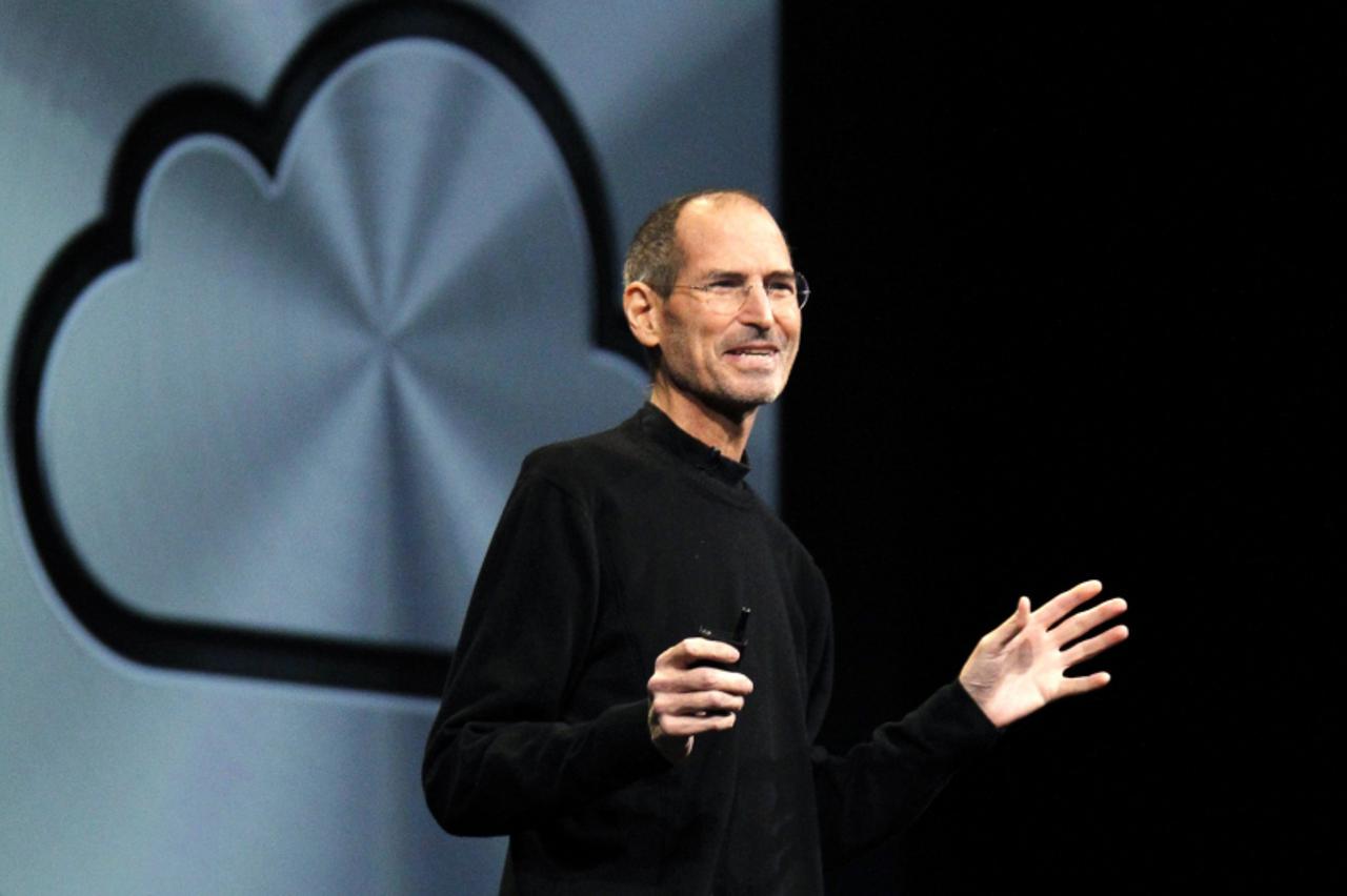 'Apple CEO Steve Jobs talks about the iCloud service at the Apple Worldwide Developers Conference in San Francisco, California, June 6, 2011. Apple Inc CEO Steve Jobs strode back into the spotlight on