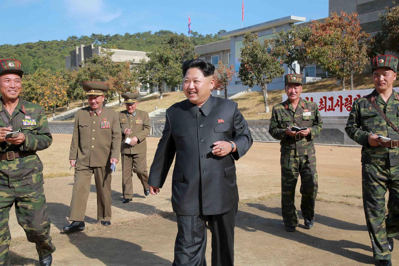 North Korean leader Kim Jong Un walks during an inspection of the Korean People's Army (KPA) Unit 350, in this undated photo released by North Korea's Korean Central News Agency (KCNA) in Pyongyang on October 16, 2015. REUTERS/KCNA  â¨â¨ATTENTION EDITOR