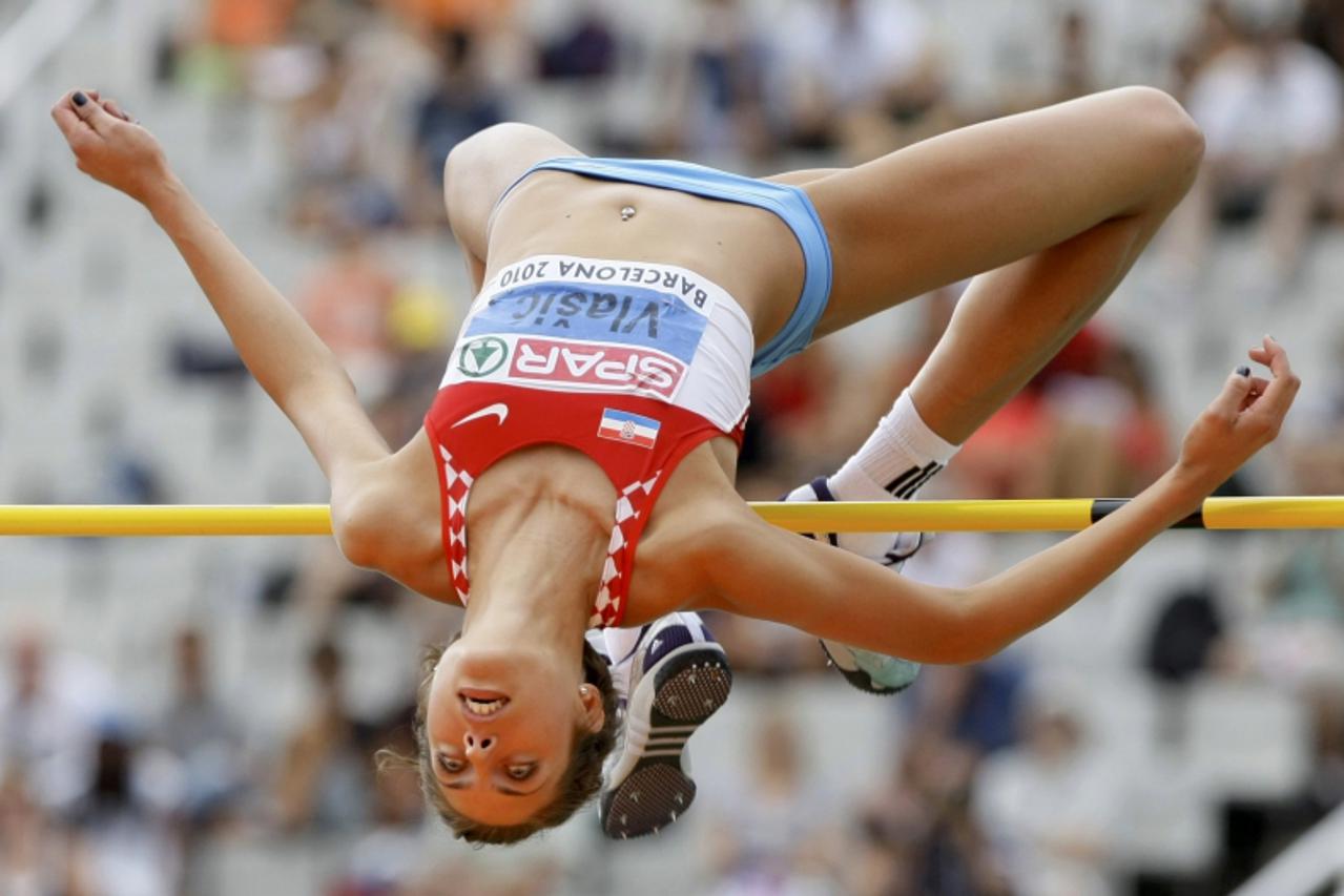 'Blanka Vlasic of Croatia competes during the women\'s high jump qualifications at the European Athletics Championships in Barcelona July 30, 2010.    REUTERS/Dominic Ebenbichler (SPAIN  - Tags: SPORT